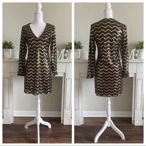 H&M- Black/Gold Sequin Long Sleeve Mini Dress
